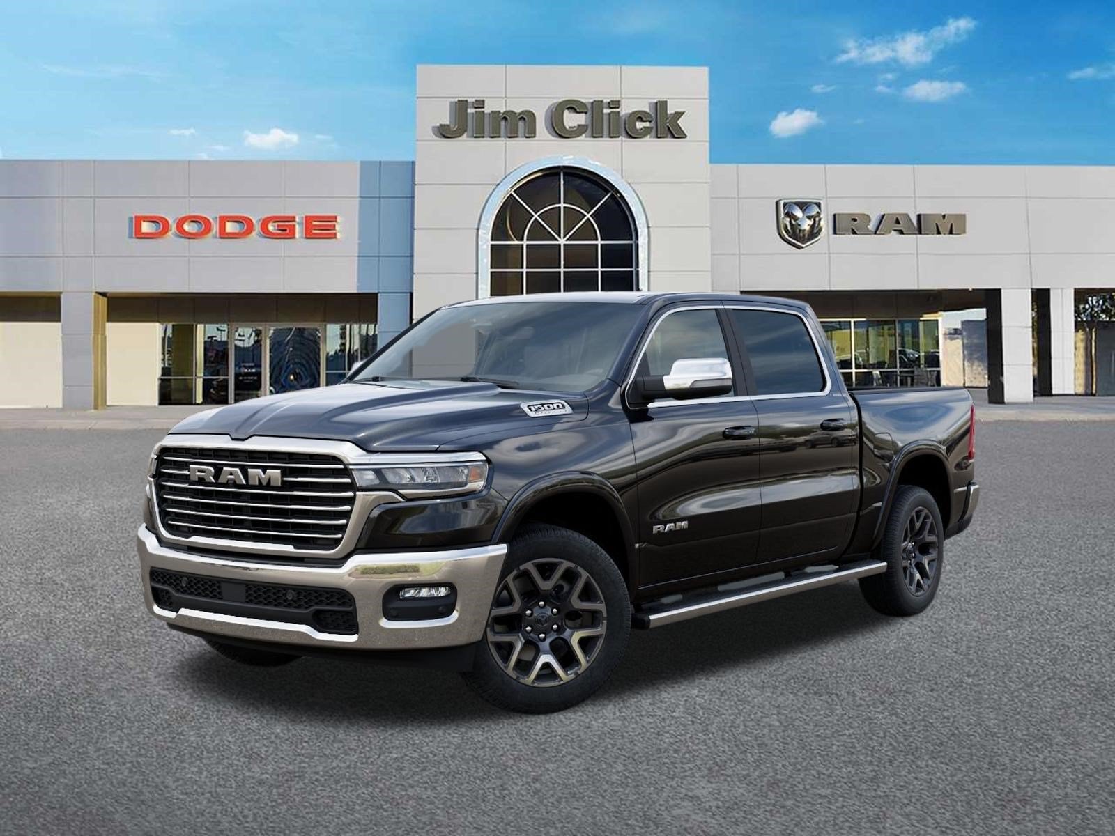 2026 RAM 1500 Laramie in Diamond Black Crystal Pearl-Coat Exterior Paint — front three-quarter view