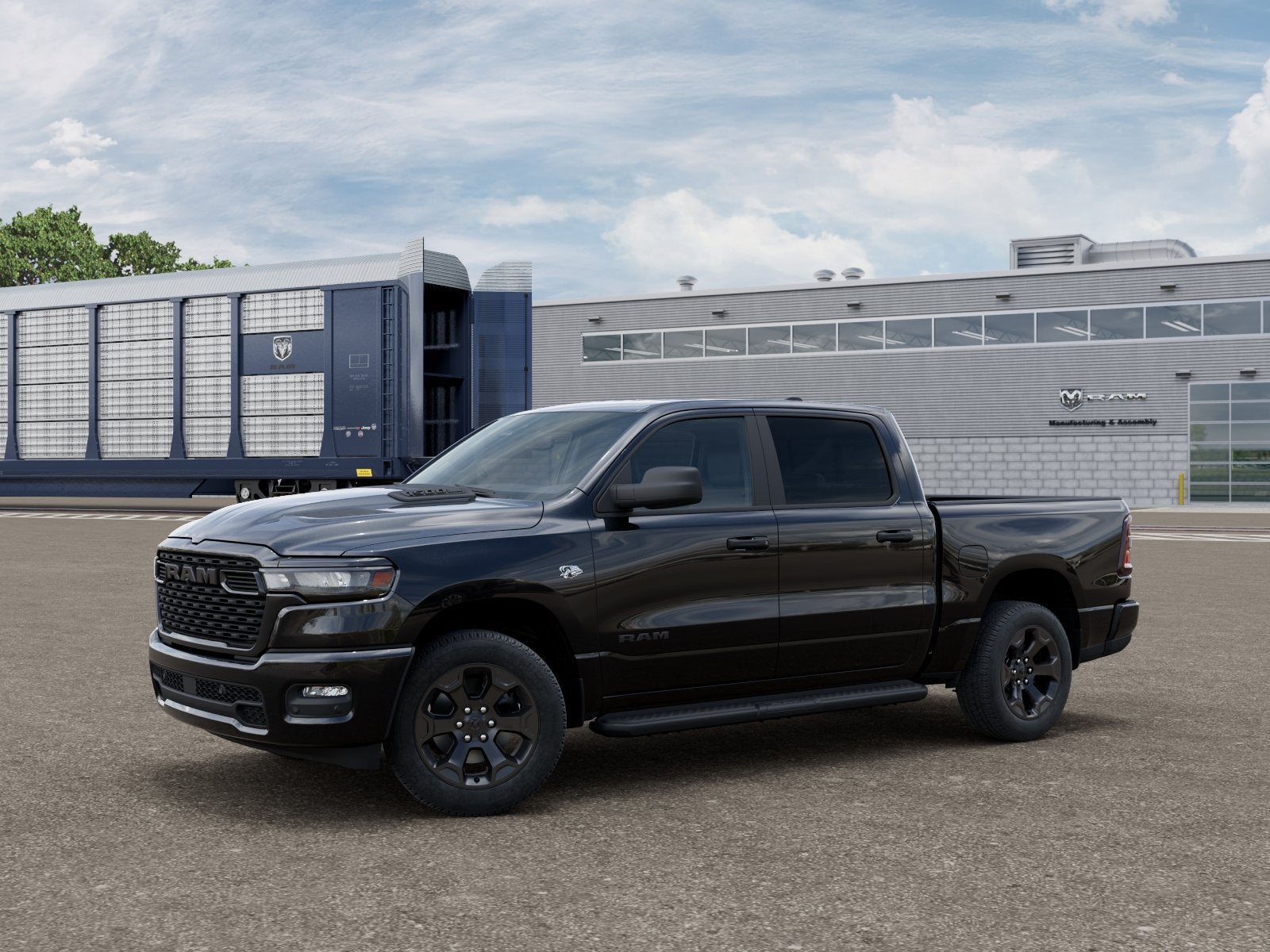 2026 RAM 1500 Express in Diamond Black Crystal Pearl-Coat Exterior Paint — front three-quarter view