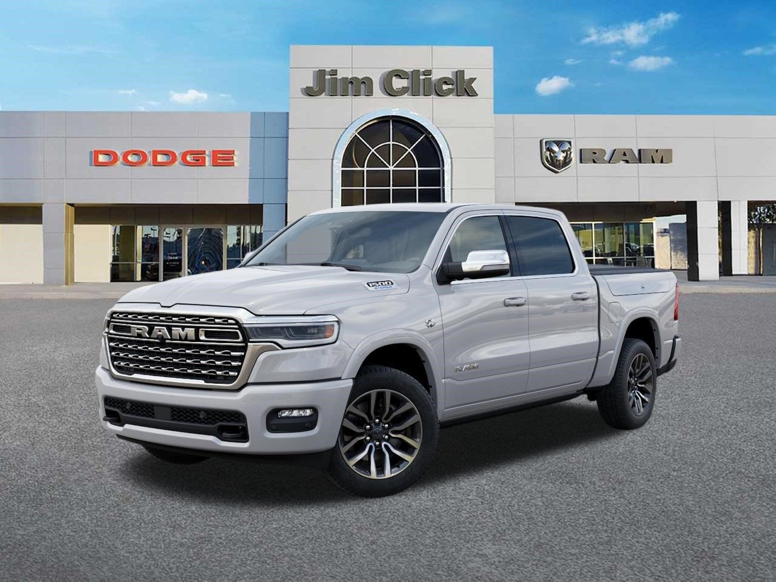 2026 RAM 1500 Longhorn in Ivory White Tri-Coat Pearl-Coat Exterior Paint — front three-quarter view