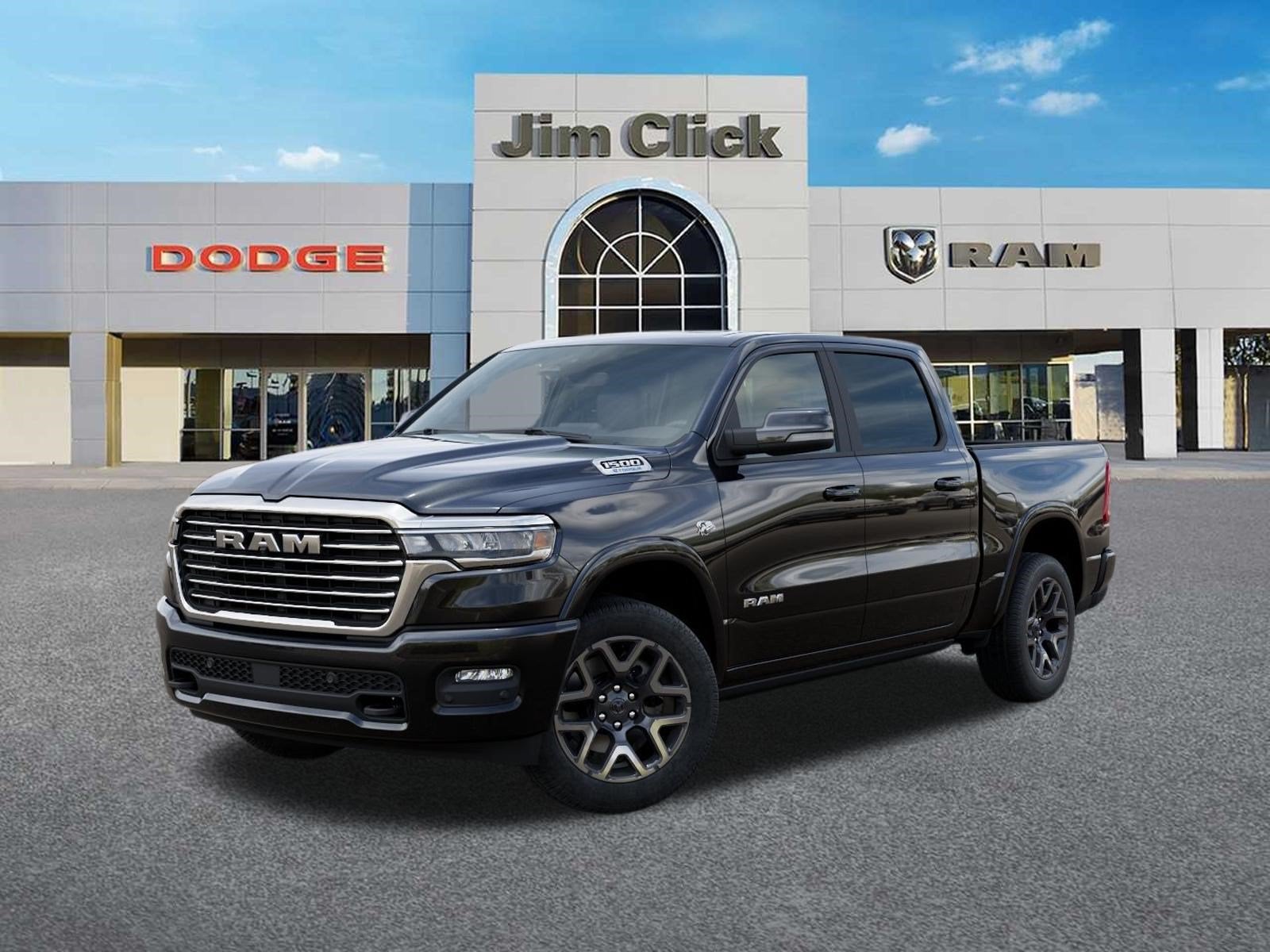 2026 RAM 1500 Laramie in Diamond Black Crystal Pearl-Coat Exterior Paint — front three-quarter view