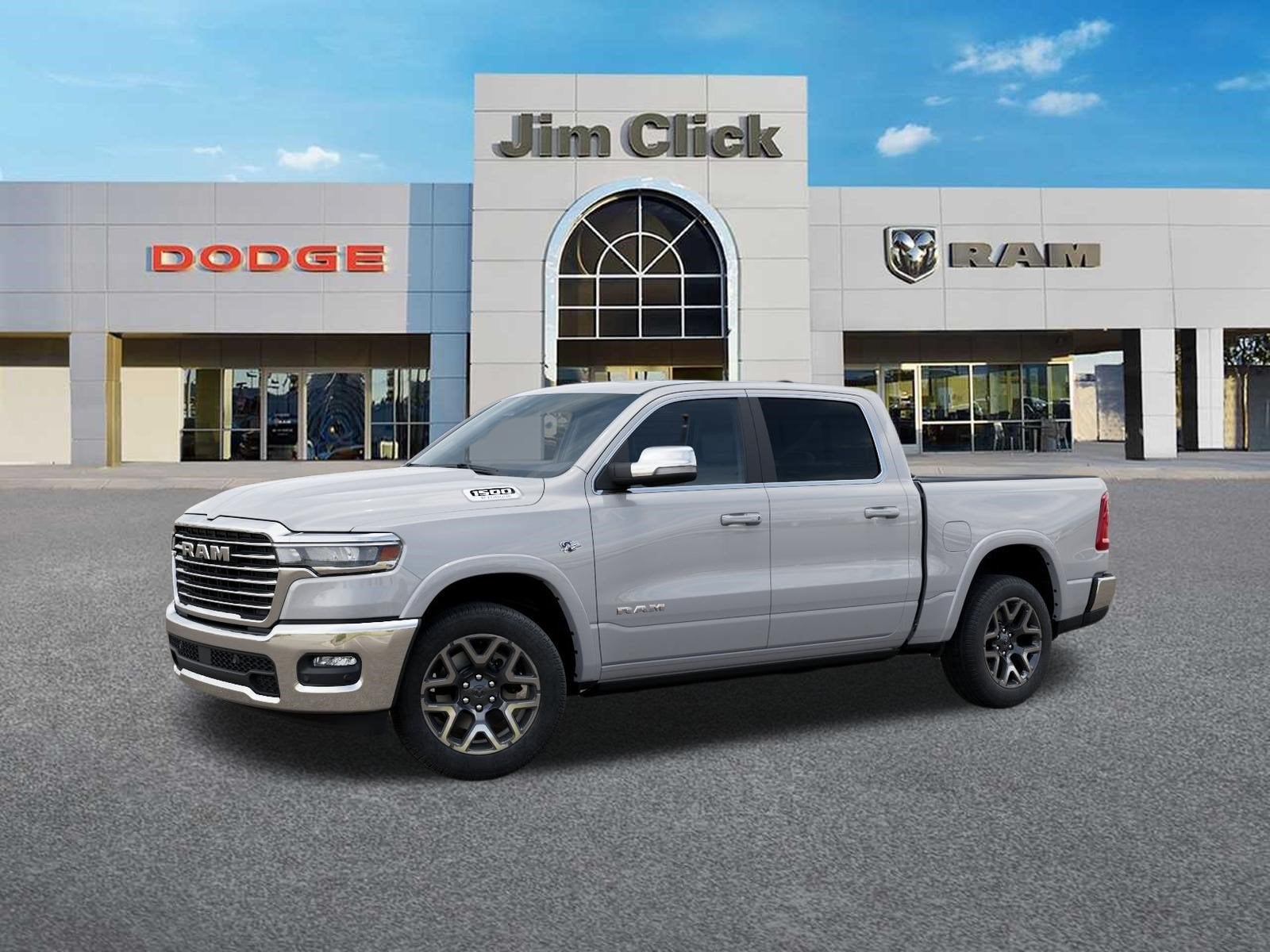2026 RAM 1500 Laramie in Ivory White Tri-Coat Pearl-Coat Exterior Paint — front three-quarter view