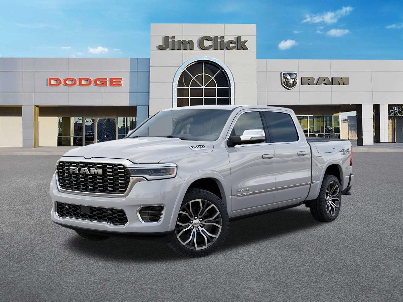 2026 RAM 1500 Tungsten in Ivory White Tri-Coat Pearl-Coat Exterior Paint — front three-quarter view