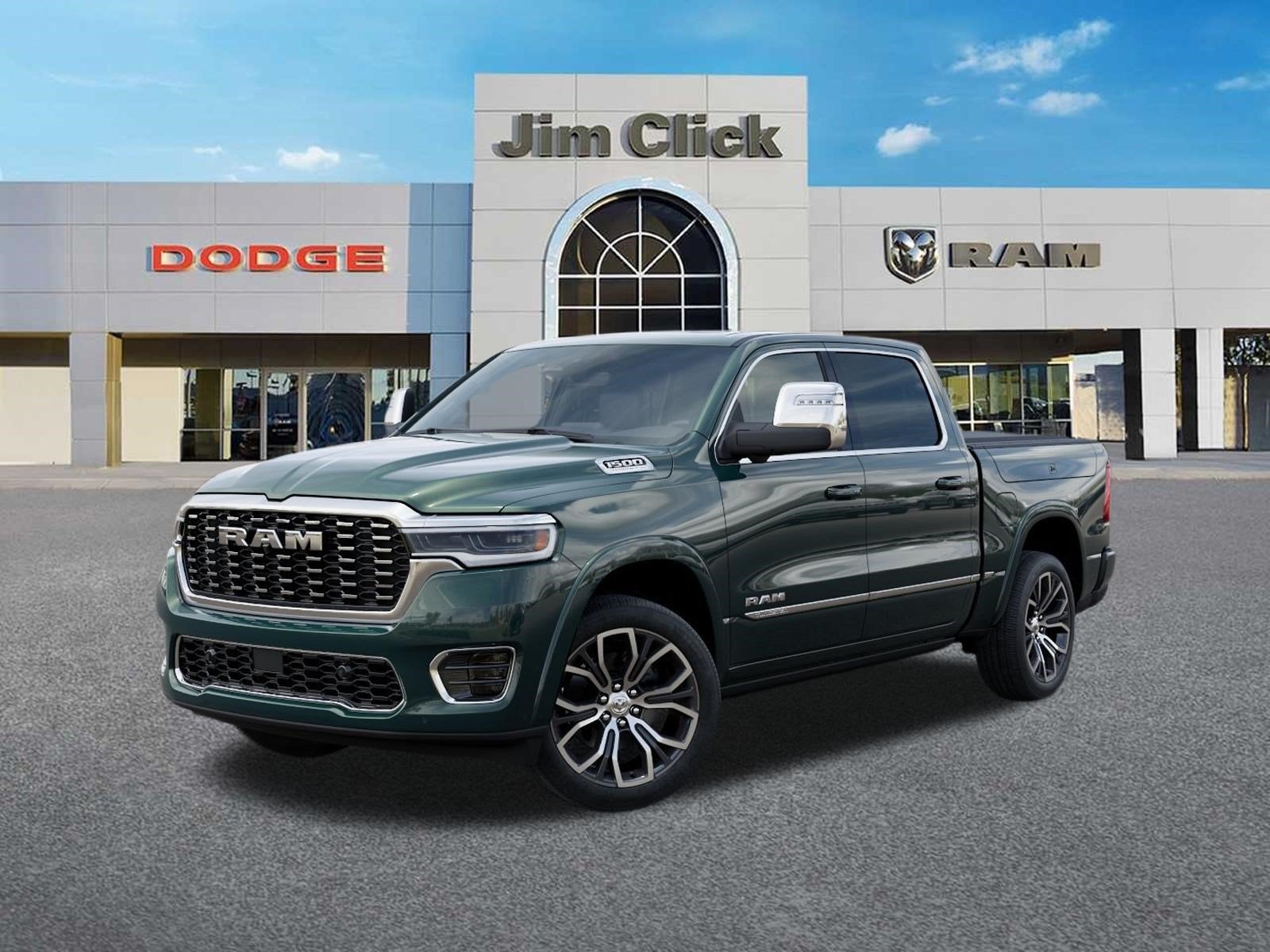 2026 RAM 1500 Tungsten in Serrano-Green Metallic Exterior Paint — front three-quarter view