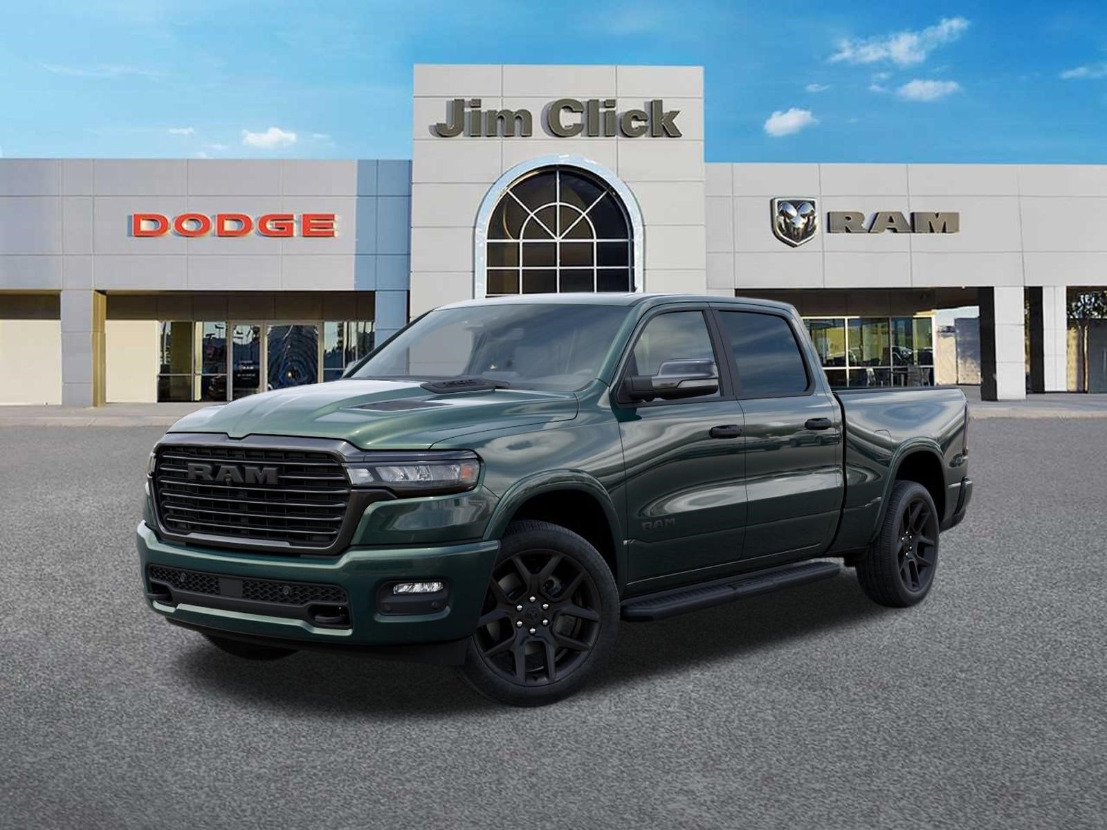 2026 RAM 1500 Laramie in Serrano-Green Metallic Exterior Paint — front three-quarter view