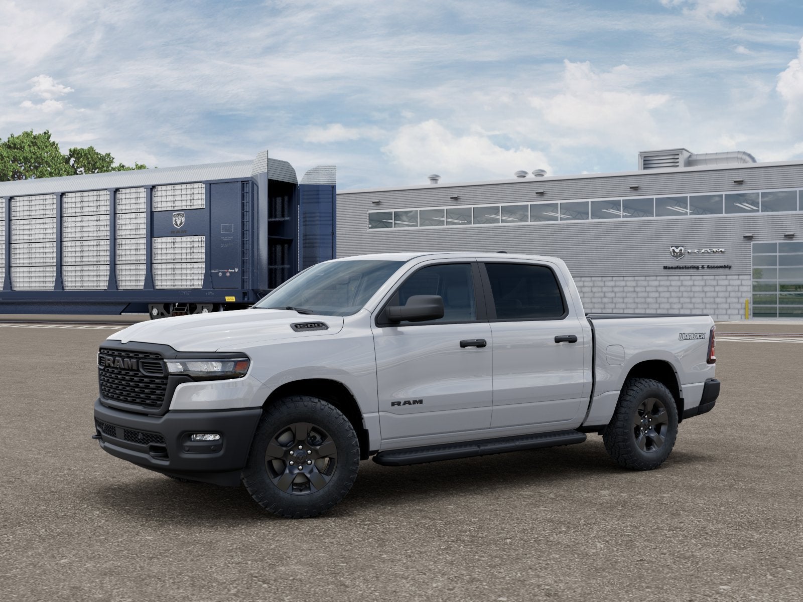 2026 RAM Ram 1500 RAM 1500 WARLOCK CREW CAB 4X4 5'7' BOX in Bright White Clear-Coat Exterior Paint — front three-quarter view